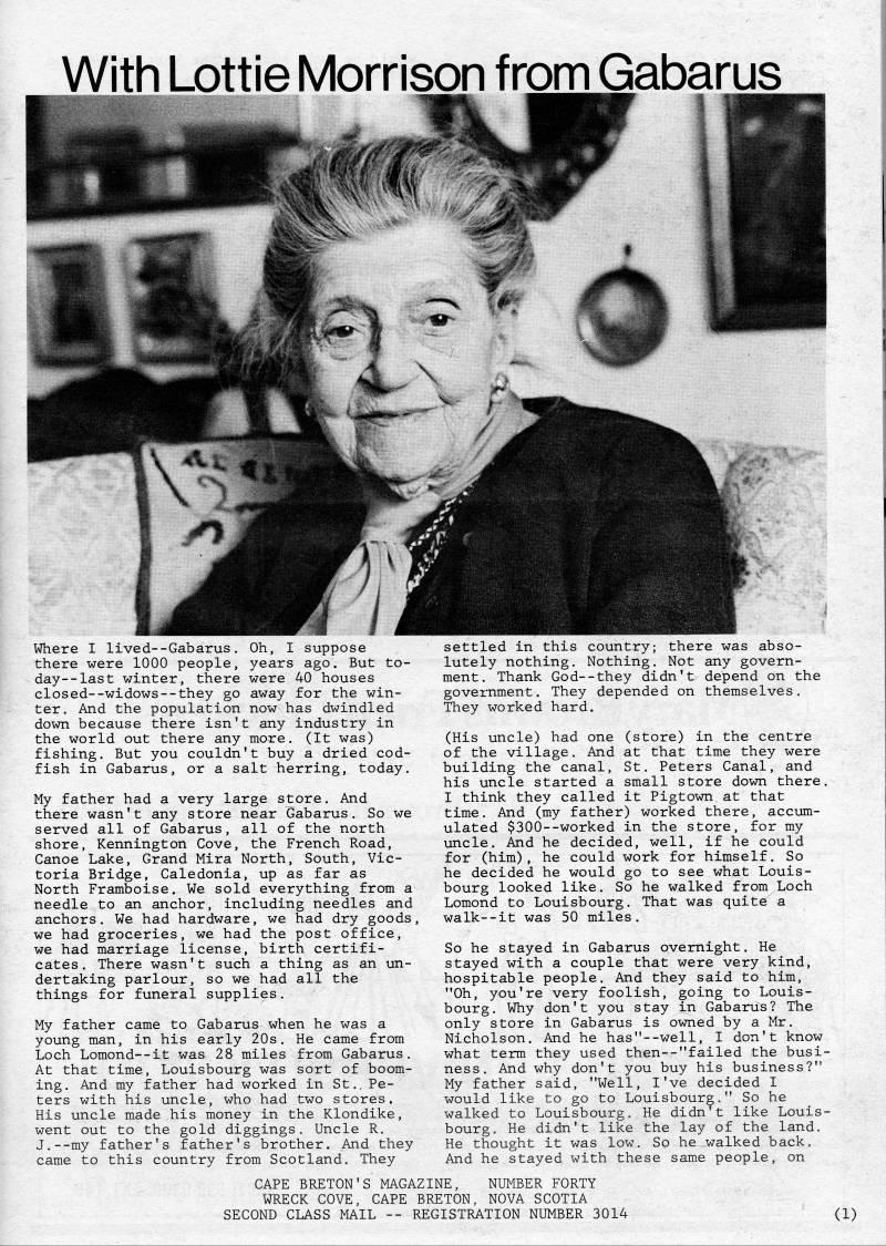 Page 1 - With Lottie Morrison from Gabarus