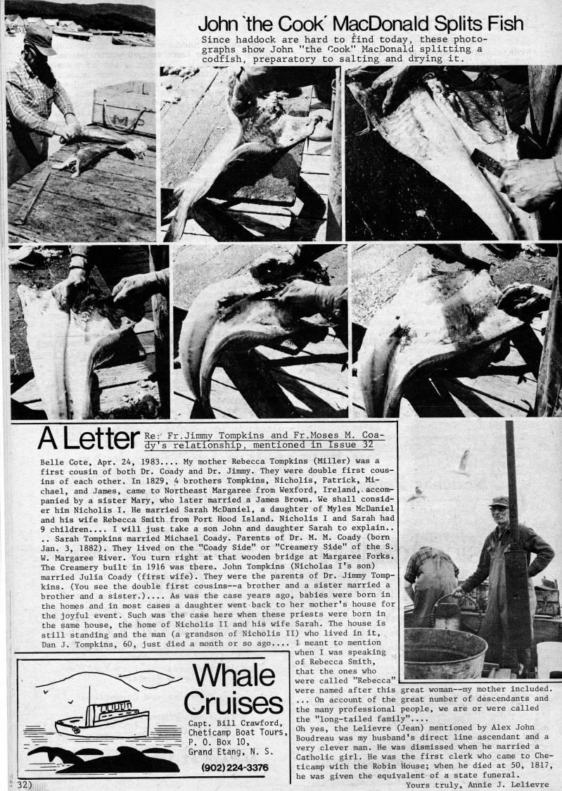 Page 32 - John 'the Cook' MacDonald Splits Fish / A Letter Re: Fr. Jimmy Tompkins and Fr. Moses M. Coady's Relationship, mentioned in Issue 32