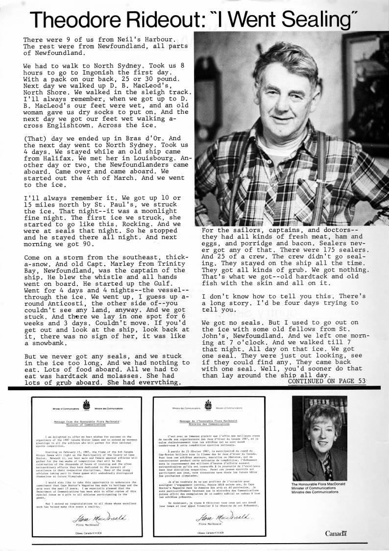 Inside Front cover - Theodore Rideout: "I Went Sealing"