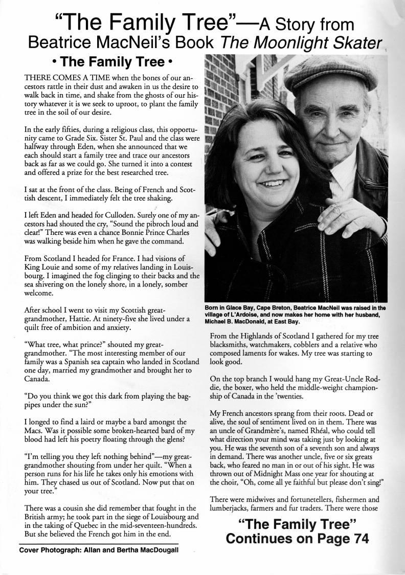 Inside Front Cover - "The Family Tree" - A Story From Beatrice MacNeil's Book The Moonlight Skater
