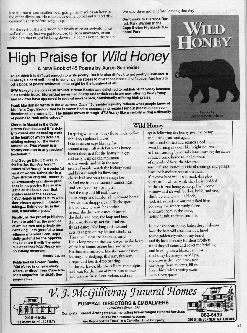 Page 37 - High Praise for Wild Honey: A New Book of 45 Poems by Aaron Schneider